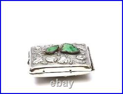 1930's Chinese Solid Silver Jade Jadeite Rouge Compact Case Box