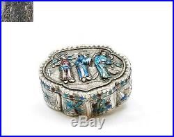 1930's Chinese Sterling Silver Repousse Enamel Box Figure Figurine Marked