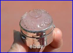 1930's Chinese Sterling Silver Rose Quartz Carved Button Calligraphy Pill Box Mk