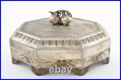 1930's Chinese White Copper Paktong Sweetmeat Box Silver Pomegranate Marked