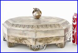 1930's Chinese White Copper Paktong Sweetmeat Box Silver Pomegranate Marked