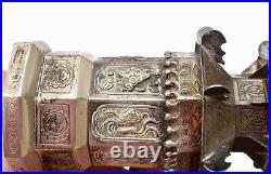1930's Southeast Asia Repousse Solid Silver Chinese Pagoda Dragon Phoenix Box