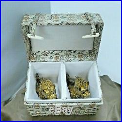 1940's Chinese Silver Gilt Enamel Foo Dogs Lions Original Box Mint 3.25 Each
