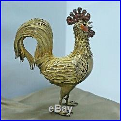 1940's Chinese Silver Gilt Filigree Enamel Rooster Cock with Box 5.5