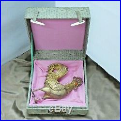 1940's Chinese Silver Gilt Filigree Enamel Rooster Cock with Box 5.5