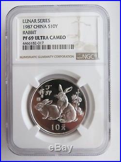 1987 15 g Lunar Silver Rabbit NGC PF69 Ultra Cameo Chinese Coin Box and COA