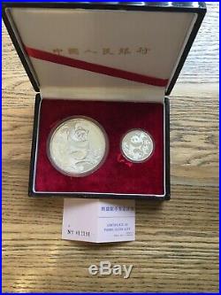 1987 50 & 10 Proof Yuan Chinese Silver Panda Set 5oz 1oz Proof with Box & COA