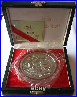 1988 China Panda 5oz 0.999 Silver Proof 50 Yuan Sealed 2 Original Boxes Coa