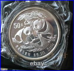 1988 China Panda 5oz 0.999 Silver Proof 50 Yuan Sealed 2 Original Boxes Coa