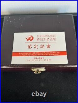 1989 China 50 Yuan 5 Oz Silver Proof Panda Box & COA