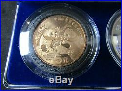 1993 Chinese Panda 3 Coin Set BU+ Proof 2oz Fine Silver+Copper Box/COA