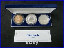 1993 Chinese Panda 3 Coin Set BU+ Proof 2oz Fine Silver+Copper Box/COA