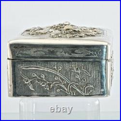 19C Antique Chinese Japanese Silver Snuff Box Cigarette Trinket Case Art Nouveau