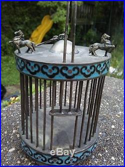 19C Antique Chinese Silver Cloisonne Cricket Cage