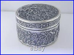 19th / 20th Century Chinese Silver Box by WANG HING plum blossom signed WH 90