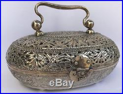 19th C Antique Old Chinese Sterling Silver Pierced Reticulated Cricket Box 228gr