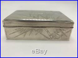 19th C Chinese Export Sterling Silver Box Bamboo Design