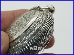 19th C Chinese Solid Silver Snuff Box In The Shape of Pocket Watch