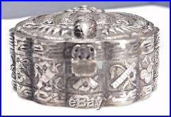 19th C Qing Ching Dynasty Chinese Sterling Silver Moth Box- SIGNED