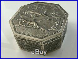 19th C Silver Repousse and Chased Chinese Export Silver Box
