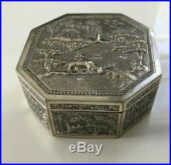 19th C Silver Repousse and Chased Chinese Export Silver Box
