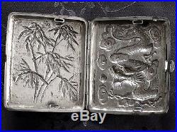 19th Century China Chinese High Relief Dragon & Bamboo Export Silver Case Box