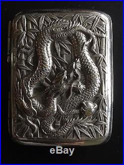 19th Century China Chinese High Relief Dragon Export Silver Case Box
