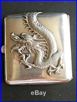 19th Century China Chinese High Relief Dragon Export Silver Case Box