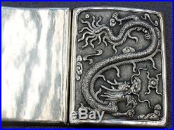 19th Century China Chinese Solid Silver Dragon Card Case Box