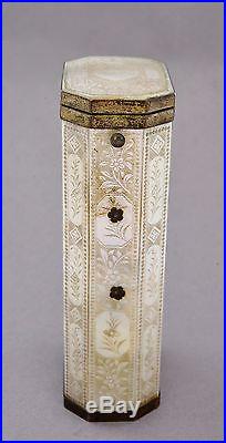 19th Century Chinese Export Mother of Pearl Silver Cigarette Box Engraved DuPont