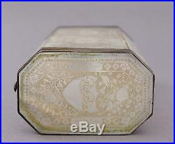 19th Century Chinese Export Mother of Pearl Silver Cigarette Box Engraved DuPont