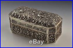 19th Century Chinese Export Silver Box with Characters & Dragons