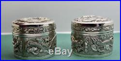 2 19 c Chinese Export Silver boxes Superb Dragon Detailed body & lid KG 90 159 g