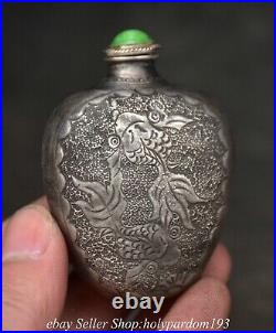 2.2 Old Chinese Silver Dynasty Fish Water grass Snuff box Snuff bottle Statue