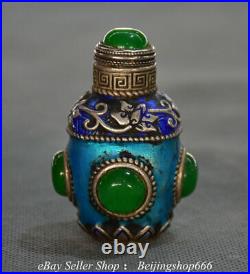 2.8 Marked Old Chinese Silver Inlay Jade Dynasty Snuff box Snuff bottle