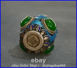 2.8 Marked Old Chinese Silver Inlay Jade Dynasty Snuff box Snuff bottle