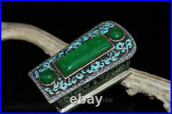 2.95Chinese copper silver plating Cloisonne Ice jadite jade Coffin casket box