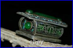 2.95Chinese copper silver plating Cloisonne Ice jadite jade Coffin casket box