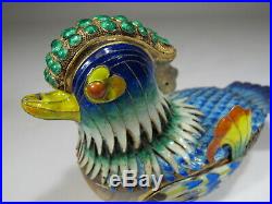 2 Antique Chinese Export silver & enamel duck boxes # CS163