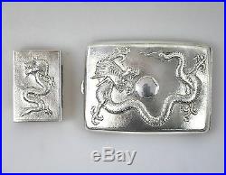 2 Antique Solid Silver China Chinese Qing Dragon Card Cigarette Case Box 1900