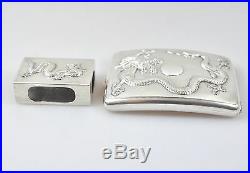 2 Antique Solid Silver China Chinese Qing Dragon Card Cigarette Case Box 1900