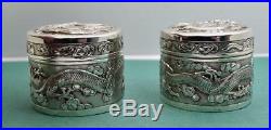 2 Chinese Export Silver boxes 19 c Superb Dragon Detailed body lid KG 90 159 g