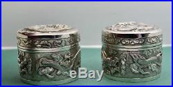 2 Chinese Export Silver boxes 19 c Superb Dragon Detailed body lid KG 90 159 g