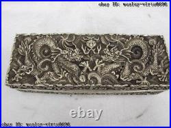 2 Chinese Royal Palace White Copper Silver Two Dragon Play Bead Jewelery Box