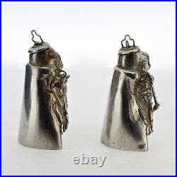 2 Figural Signed Chinese Export Silver Salt & Pepper Shakers Snuff Box Opium SL