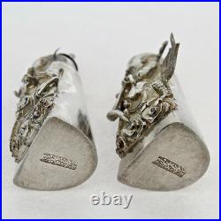 2 Figural Signed Chinese Export Silver Salt & Pepper Shakers Snuff Box Opium SL