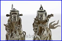 2 Figural Signed Chinese Export Silver Salt & Pepper Shakers Snuff Box Opium SL