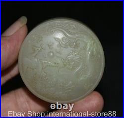 2 Old Chinese Natural Hetian Jade Carving Palace Dragon Phoenix Jewelry Box