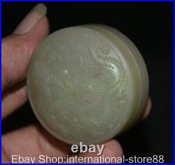 2 Old Chinese Natural Hetian Jade Carving Palace Dragon Phoenix Jewelry Box