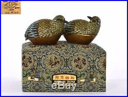 2 Vintage Chinese Gilt Sterling Silver Enamel Filigree Quail Bird Box MK Beijing
